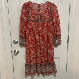 beachlunchlounge Red Floral Long Sleeve Dress